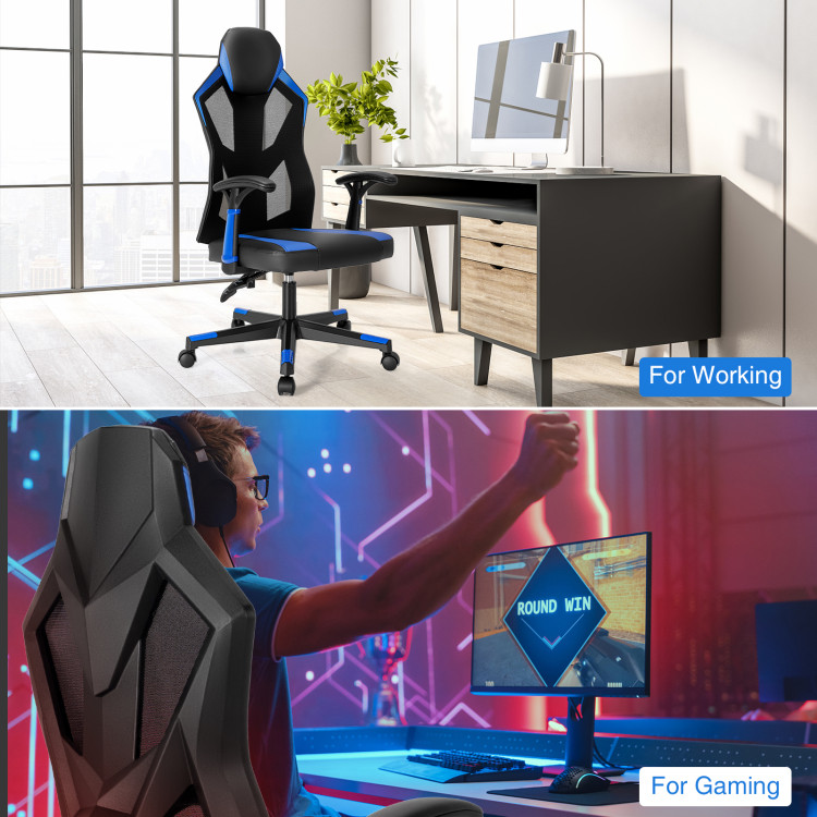 Gaming Chair with Adjustable Mesh Back-BlueCostway Gallery View 7 of 9